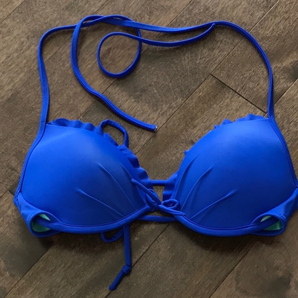 Victoria’s Secret push-up blue ruffle bikini top